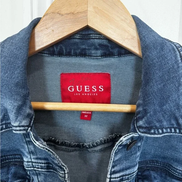 GUESS Vintage Jean Jacket Dark Wash Stretch Denim Fitted size Medium denim - Picture 4 of 4
